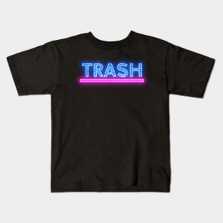 Trash garbage glowing neon sign pink and blue Kids T-Shirt